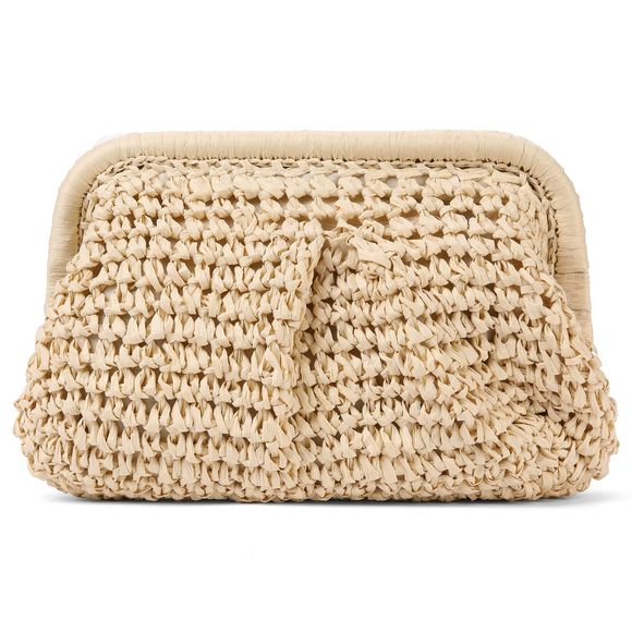 Straw Clutch Purses Cloud Dumpling Pouch Straw Crossbody Handbag UwU - Picture 1 of 6